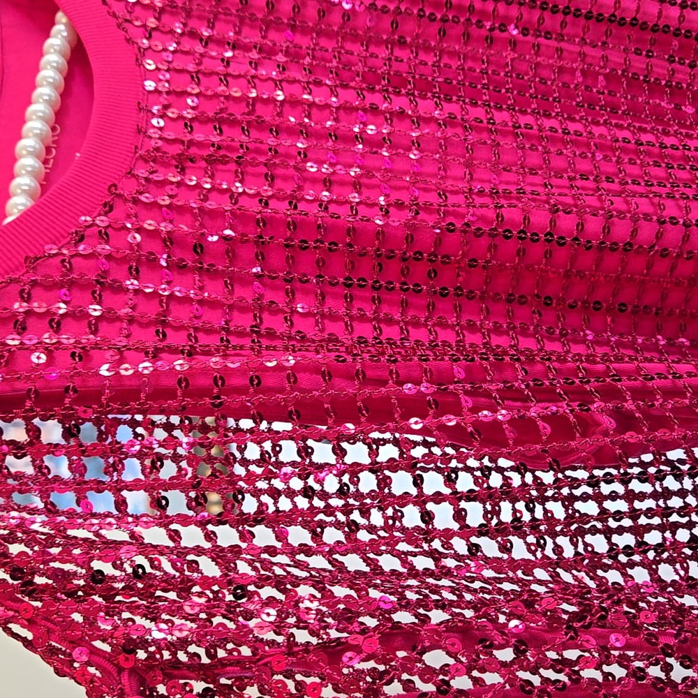 NEW Pilcro Raspberry Sequin Mesh Top - Picture 5 of 10